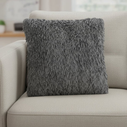 Square Charcoal Shag Throw Pillow