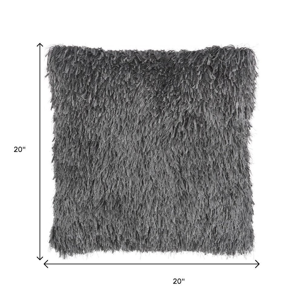 Square Charcoal Shag Throw Pillow