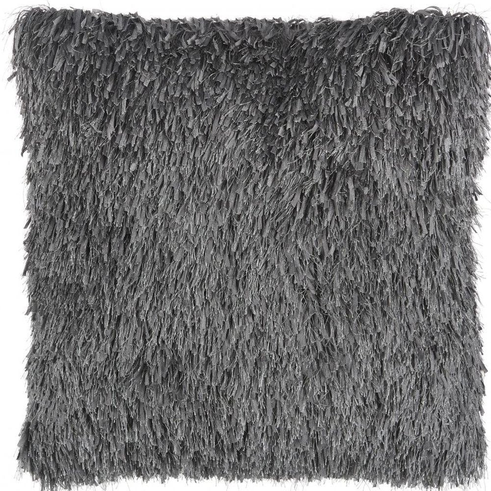 Square Charcoal Shag Throw Pillow