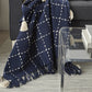 Navy And White Stitched Square Pattern Cotton Throw Blanket