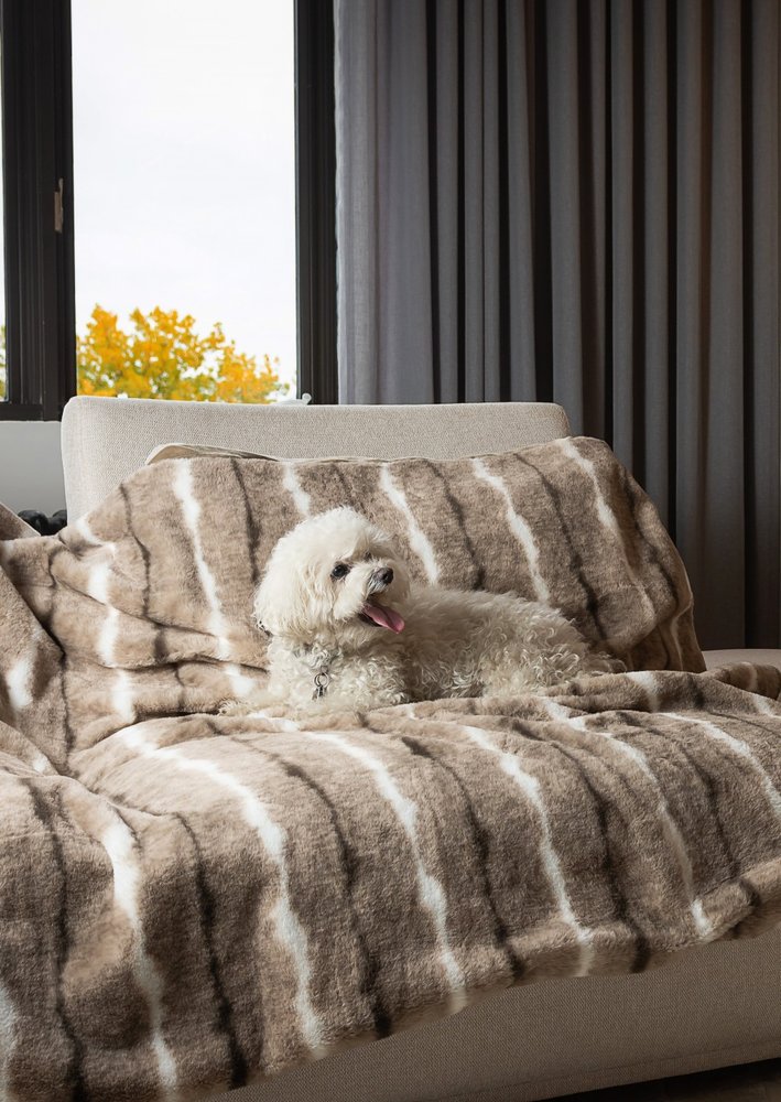 Beige Faux Fur Ombre Plush Throw