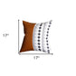 17" Brown and White Faux Leather Throw Pillow Cover
