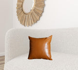 17" Brown Faux Leather Throw Pillow Cover