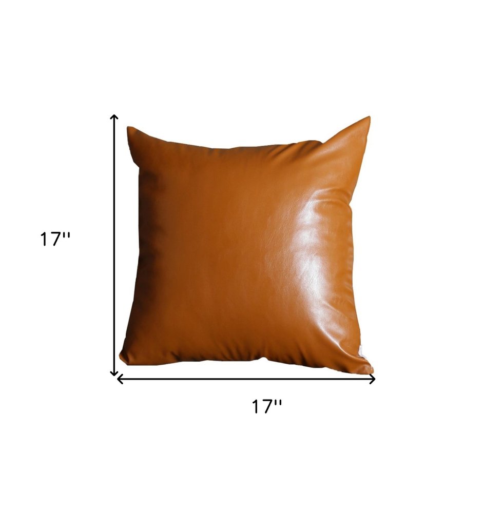 17" Brown Faux Leather Throw Pillow Cover