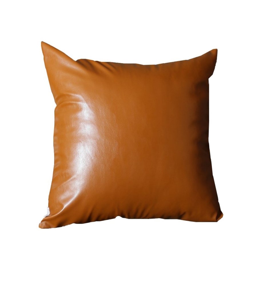 17" Brown Faux Leather Throw Pillow Cover