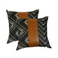 Set of Two 17" Black White And Brown Geometric Faux Leather And Fabric Throw Pillow Covers