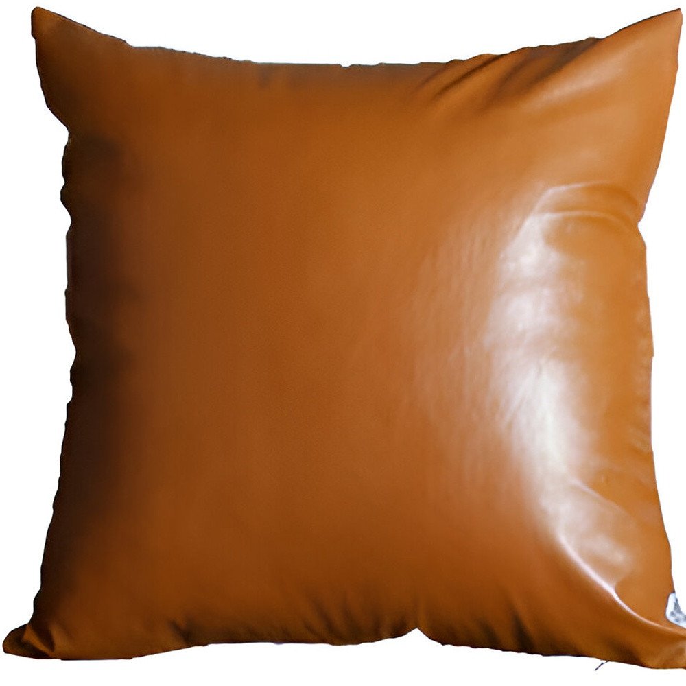 Set of Two 17" Brown Faux Leather Throw Pillow Covers