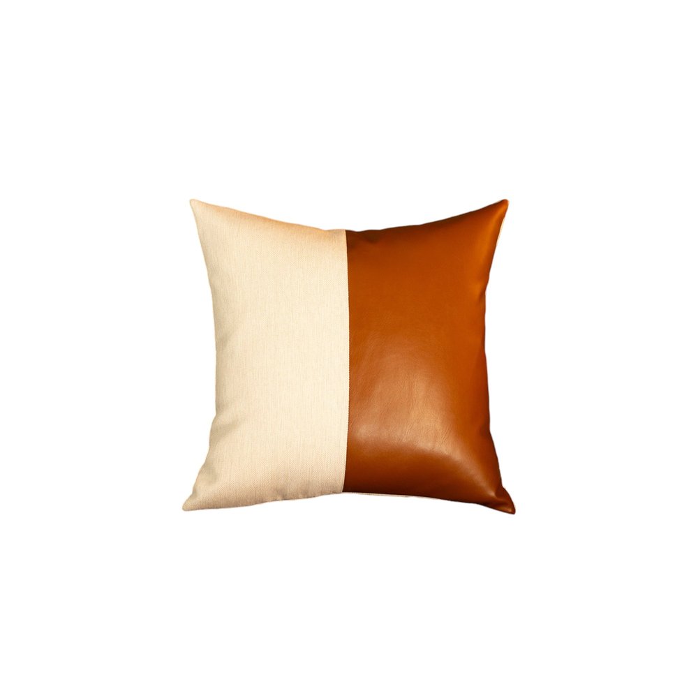 Set of Two 17" Brown And White Faux Leather Throw Pillow Covers