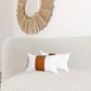 Set Of 2 Porcelain White And Center Caramel Brown Faux Leather Pillow Covers