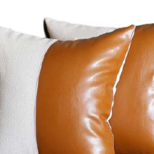 Set of Four Brown and White Faux Leather Throw Pillow Cover