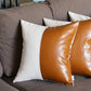 Set of Four Brown and White Faux Leather Throw Pillow Cover