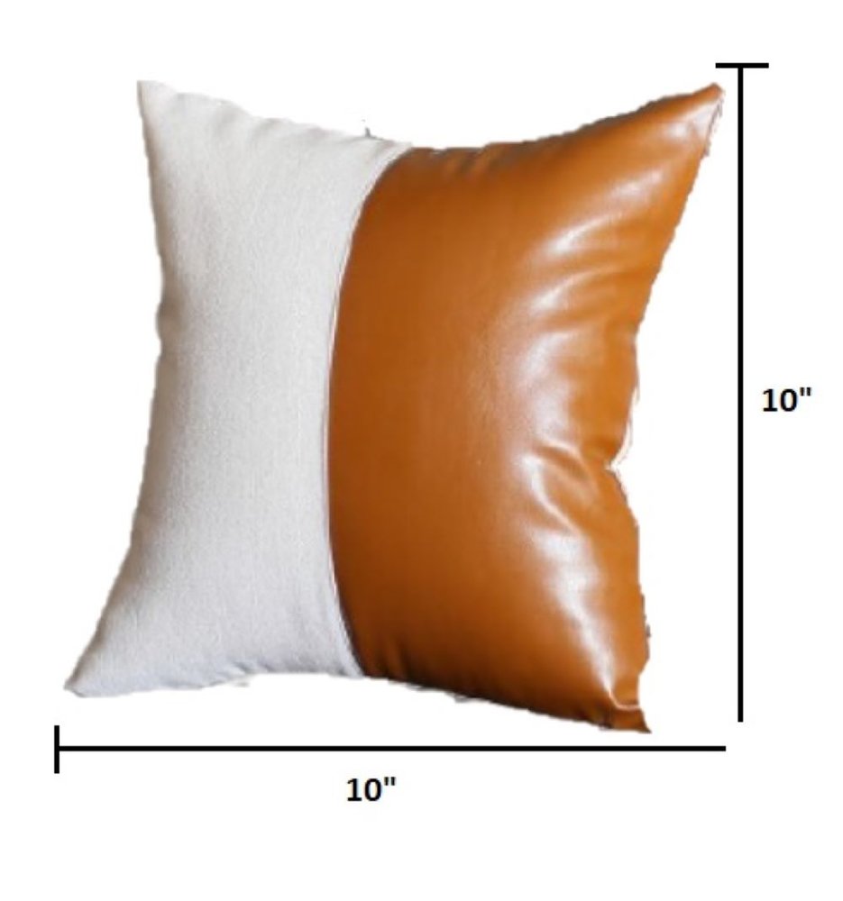 Set of Four Brown and White Faux Leather Throw Pillow Cover