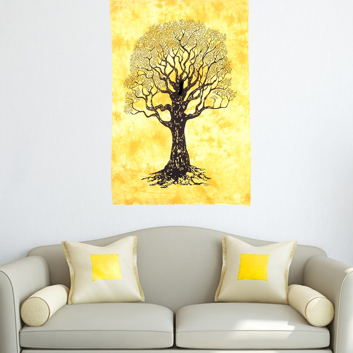 45" X 30" Black Orange And Yellow Trees Cotton Hanging Tapestry