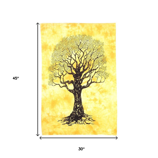 45" X 30" Black Orange And Yellow Trees Cotton Hanging Tapestry