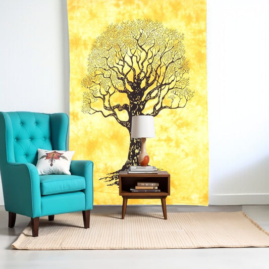 45" X 30" Black Orange And Yellow Trees Cotton Hanging Tapestry