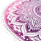 32" Pink and White Round Geometric Floor Pillow Cover With Pompoms