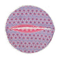 32" Pink and White Round Geometric Floor Pillow Cover With Pompoms