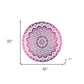32" Pink and White Round Geometric Floor Pillow Cover With Pompoms