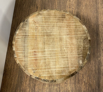 20" Natural Distressed Solid Wood Round Drum End Table