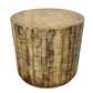 20" Natural Distressed Solid Wood Round Drum End Table