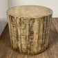 20" Natural Distressed Solid Wood Round Drum End Table