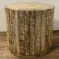 20" Natural Distressed Solid Wood Round Drum End Table