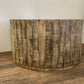 32" Brown Solid Wood Round Distressed Drum Coffee Table