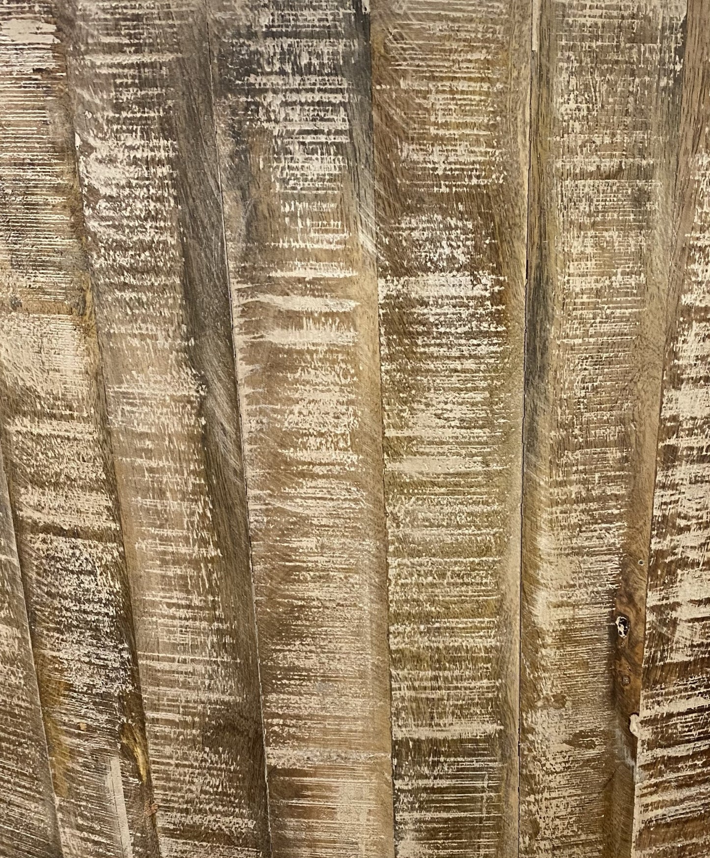 32" Brown Solid Wood Round Distressed Drum Coffee Table