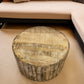 32" Brown Solid Wood Round Distressed Drum Coffee Table