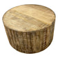 32" Brown Solid Wood Round Distressed Drum Coffee Table