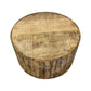 32" Brown Solid Wood Round Distressed Drum Coffee Table