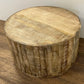 32" Brown Solid Wood Round Distressed Drum Coffee Table