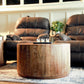 32" Brown Solid Wood Round Distressed Drum Coffee Table