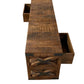 18" Brown and Black Solid Wood Distressed Wheel Console Table With Shelves And Drawers
