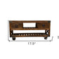 18" Brown and Black Solid Wood Distressed Wheel Console Table With Shelves And Drawers