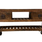 18" Brown and Black Solid Wood Distressed Wheel Console Table With Shelves And Drawers