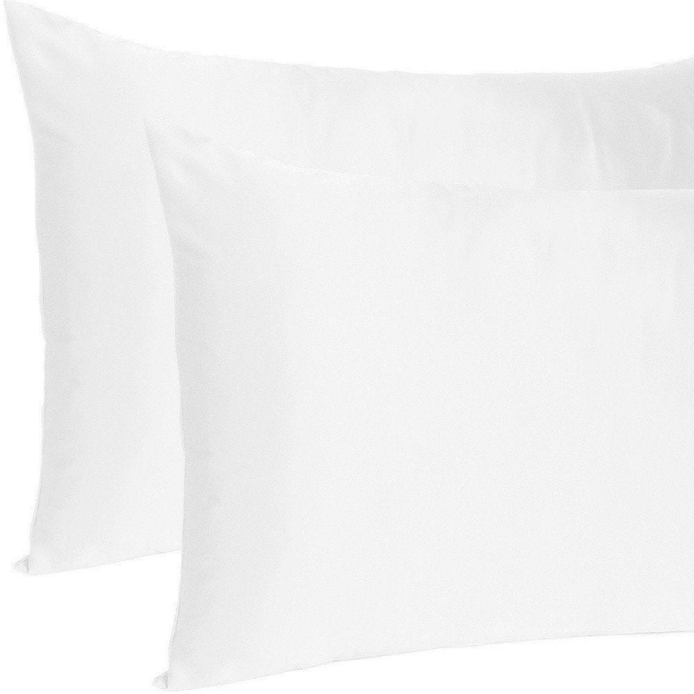 Set Of Two White Silky Satin Standard Pillowcases