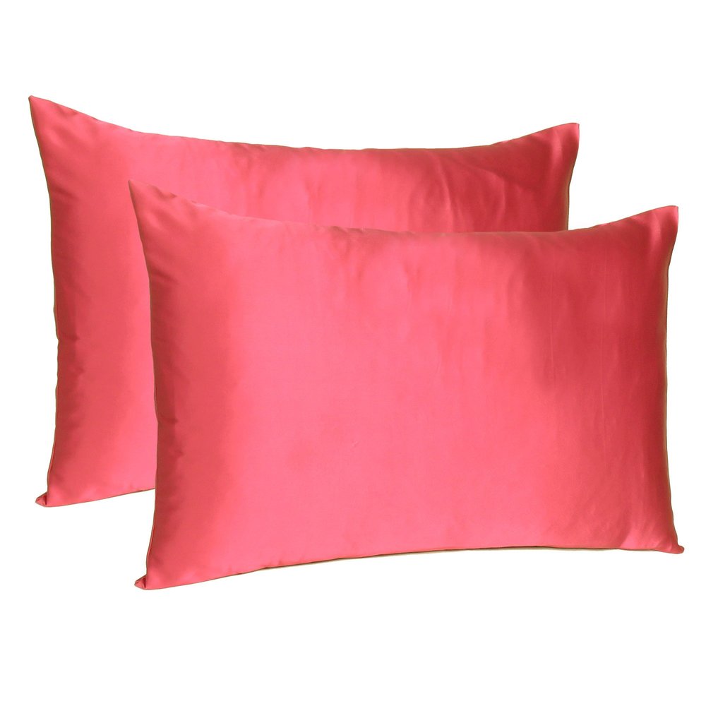 Two Piece Salmon Pink Dreamy Silky Satin Pillowcases