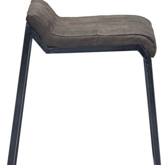 25" Brown And Black Leather And Genuine Leather And Iron Low Back Counter Height Bar Chair