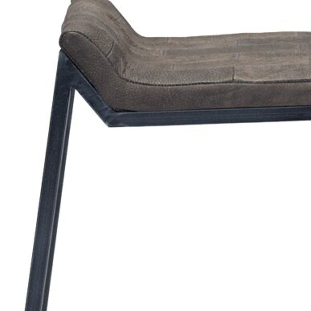 25" Brown And Black Leather And Genuine Leather And Iron Low Back Counter Height Bar Chair