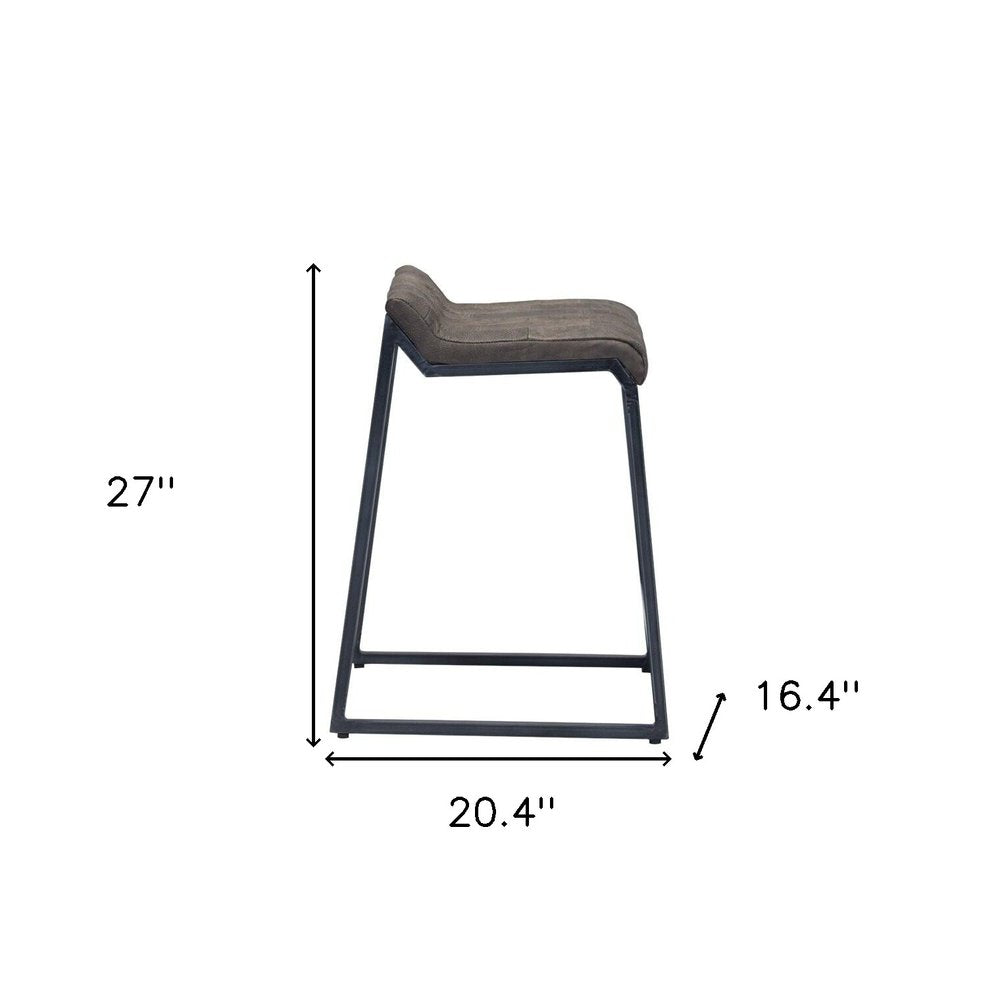 25" Brown And Black Leather And Genuine Leather And Iron Low Back Counter Height Bar Chair