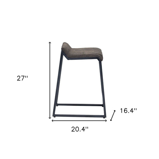 25" Brown And Black Leather And Genuine Leather And Iron Low Back Counter Height Bar Chair