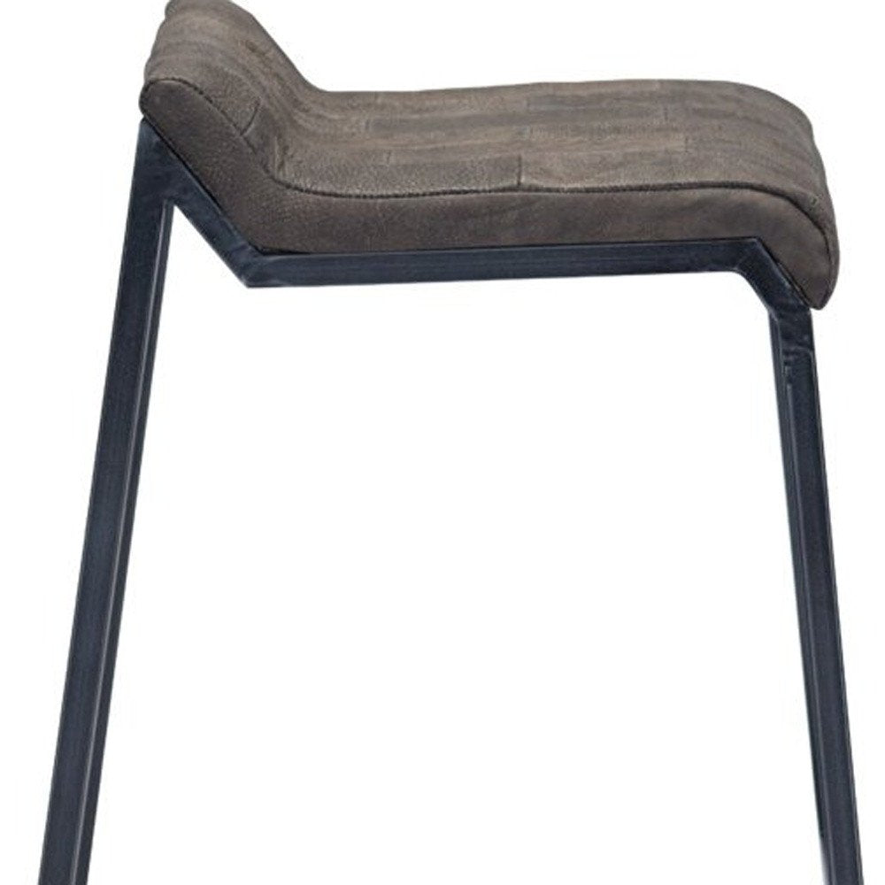 25" Brown And Black Leather And Genuine Leather And Iron Low Back Counter Height Bar Chair