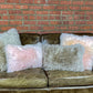 Set of Two 12" X 20" Taupe Sheepskin Lumbar Throw Pillows