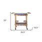 35" Navy Blue White And Natural Rolling Rattan Bar Cart
