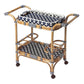 35" Navy Blue White And Natural Rolling Rattan Bar Cart