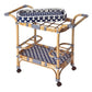 35" Navy Blue White And Natural Rolling Rattan Bar Cart