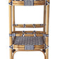 35" Navy Blue White And Natural Rolling Rattan Bar Cart