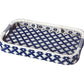 35" Navy Blue White And Natural Rolling Rattan Bar Cart