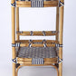 35" Navy Blue White And Natural Rolling Rattan Bar Cart